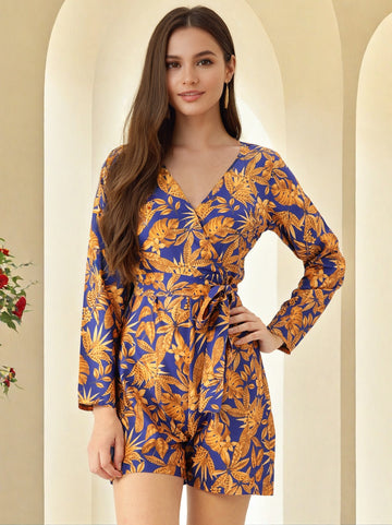 Floral Printed Waist Tie Ups Playsuit