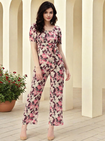 Floral Printed Tie Up Basic Jumpsuit