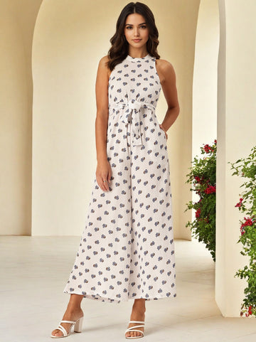 Floral Printed Basic Jumpsuit 1
