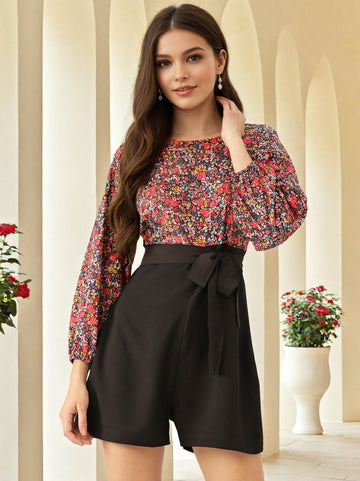 Floral Printed Waist Tie Ups Playsuit