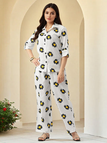 Floral Printed Top & Trousers Co-Ord Set