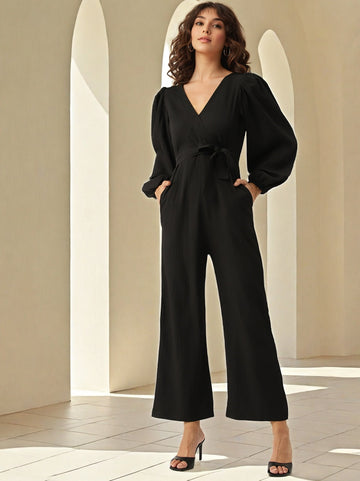 V Neck Puff Sleeves Regular Crop Top