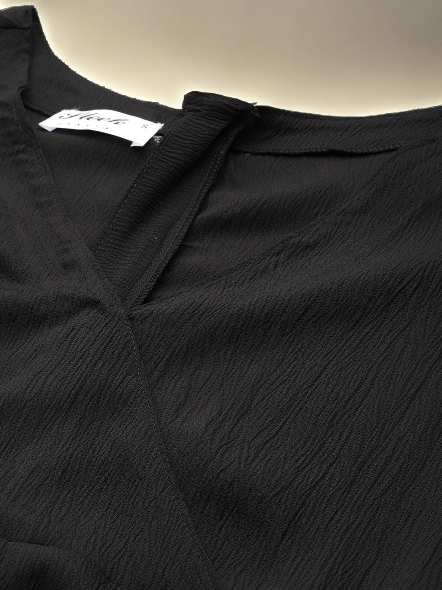 V Neck Puff Sleeves Regular Crop Top