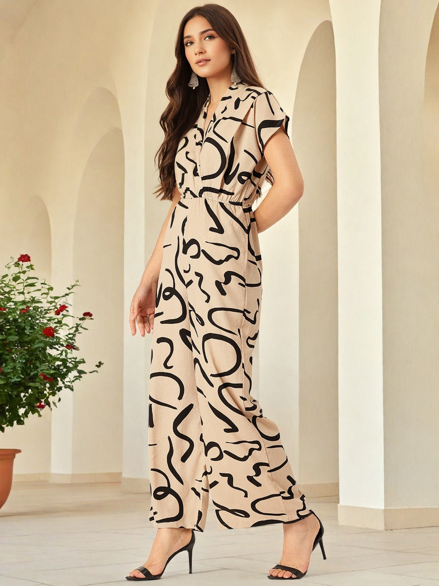 Sleek Italia Abstract Print Puff Sleeve Crepe Top
