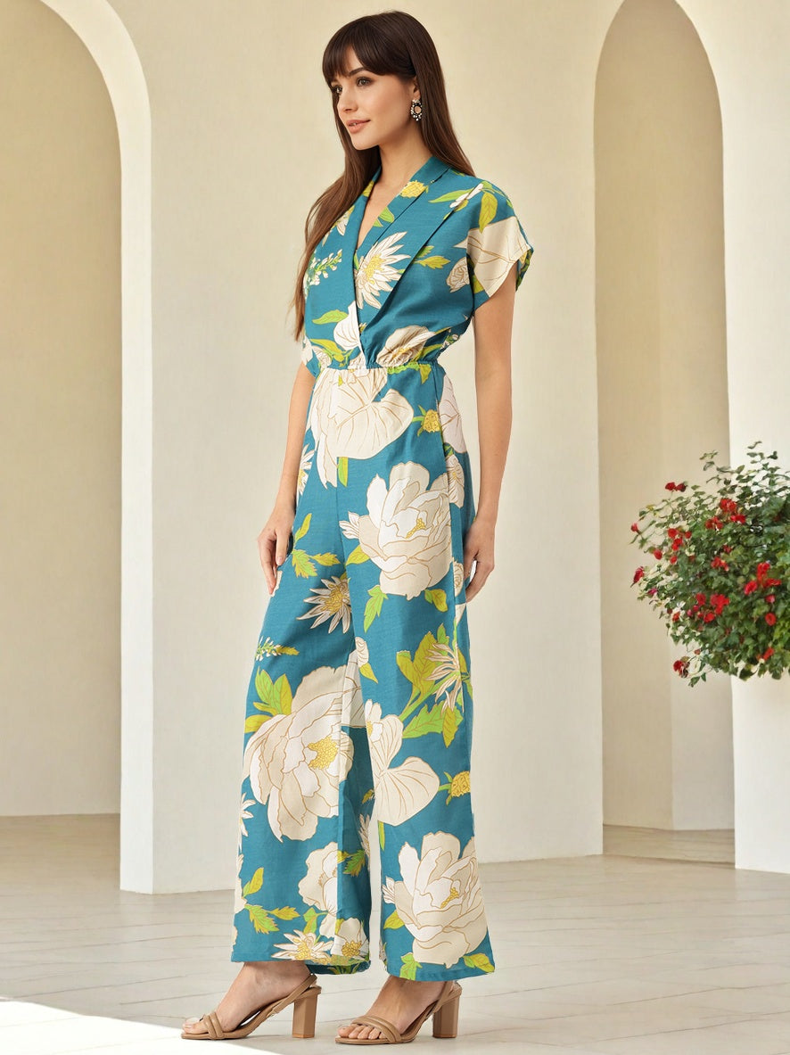 Floral Printed Extended Sleeves Jumpsuit
