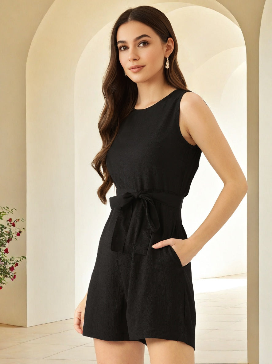 Printed Waist Tie Ups Playsuit