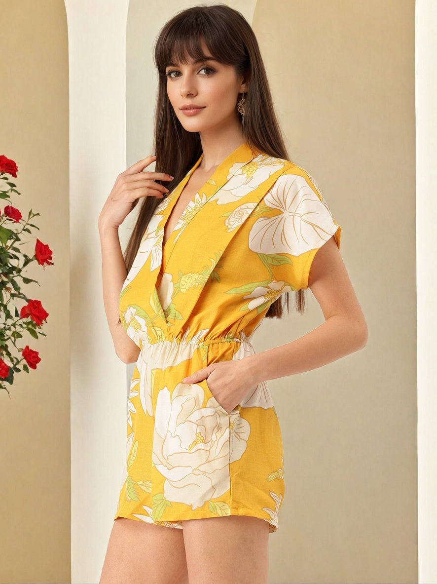 Floral Printed Jumpsuit With Waist Tie Up 1