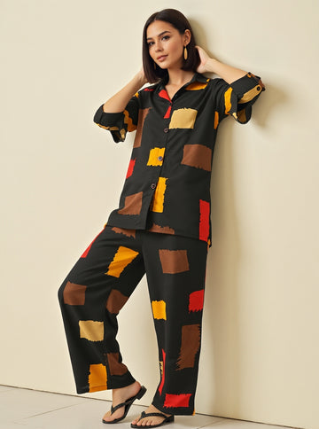 Women Geometric Print Square Neck Jumpsuit