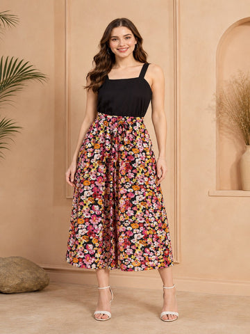 Sleek Italia Multi Floral Print Fit & Flare Midi Dress