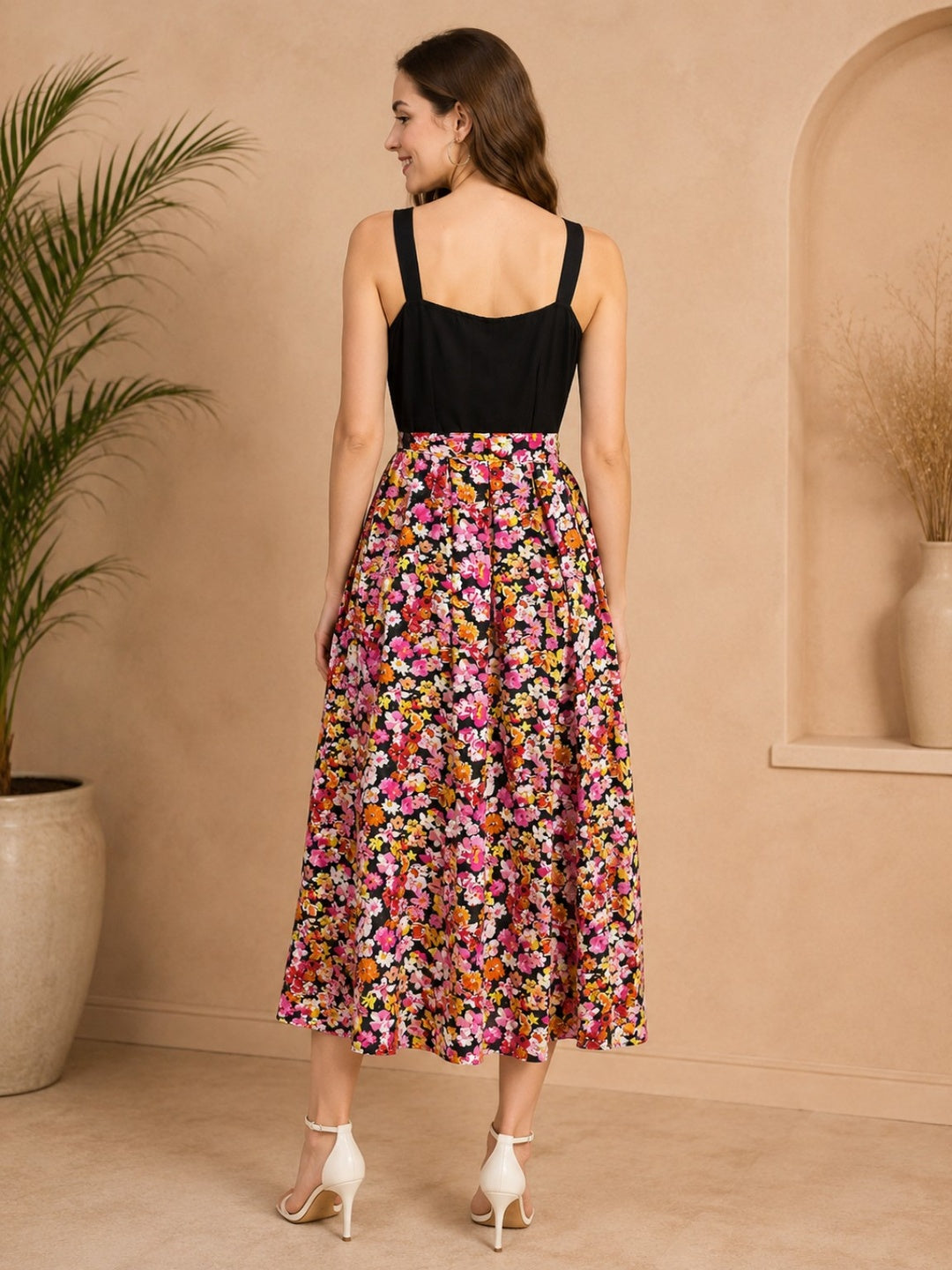 Sleek Italia Multi Floral Print Fit & Flare Midi Dress