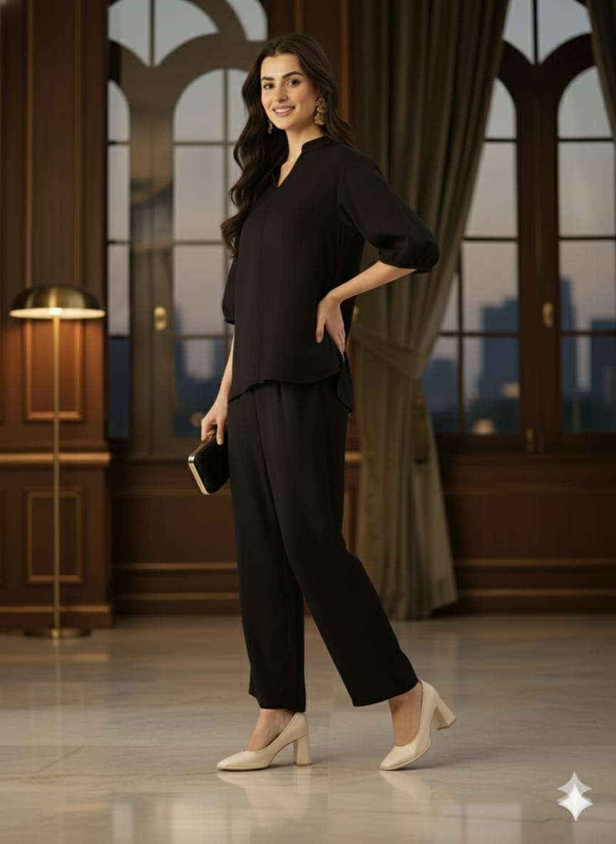 Sleek Italia Crinkled Effect Shirt Collar Co-ords