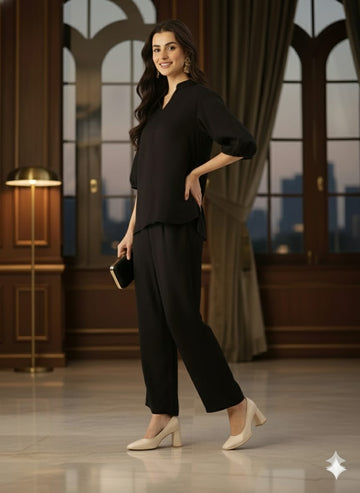 Sleek Italia Crinkled Effect Shirt Collar Co-ords