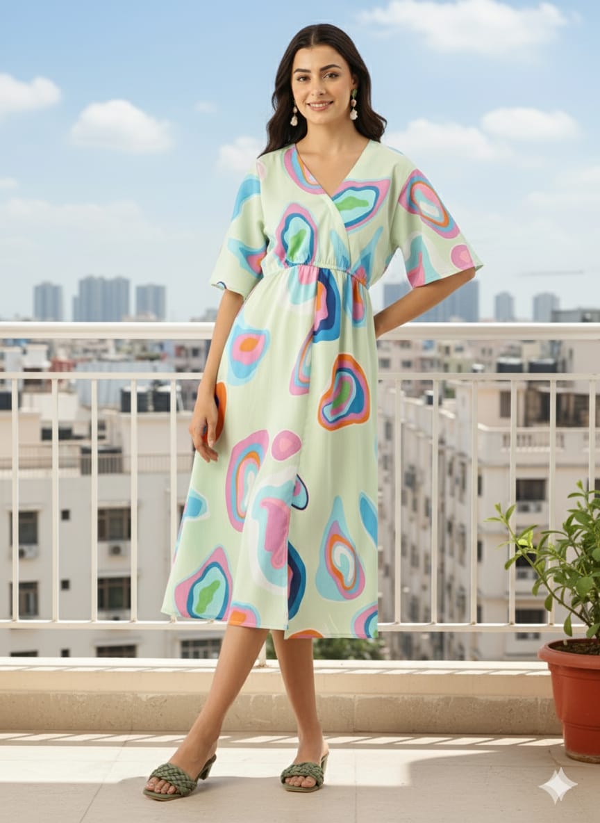Sleek Italia Conversational Print Crepe A-Line Midi Dress