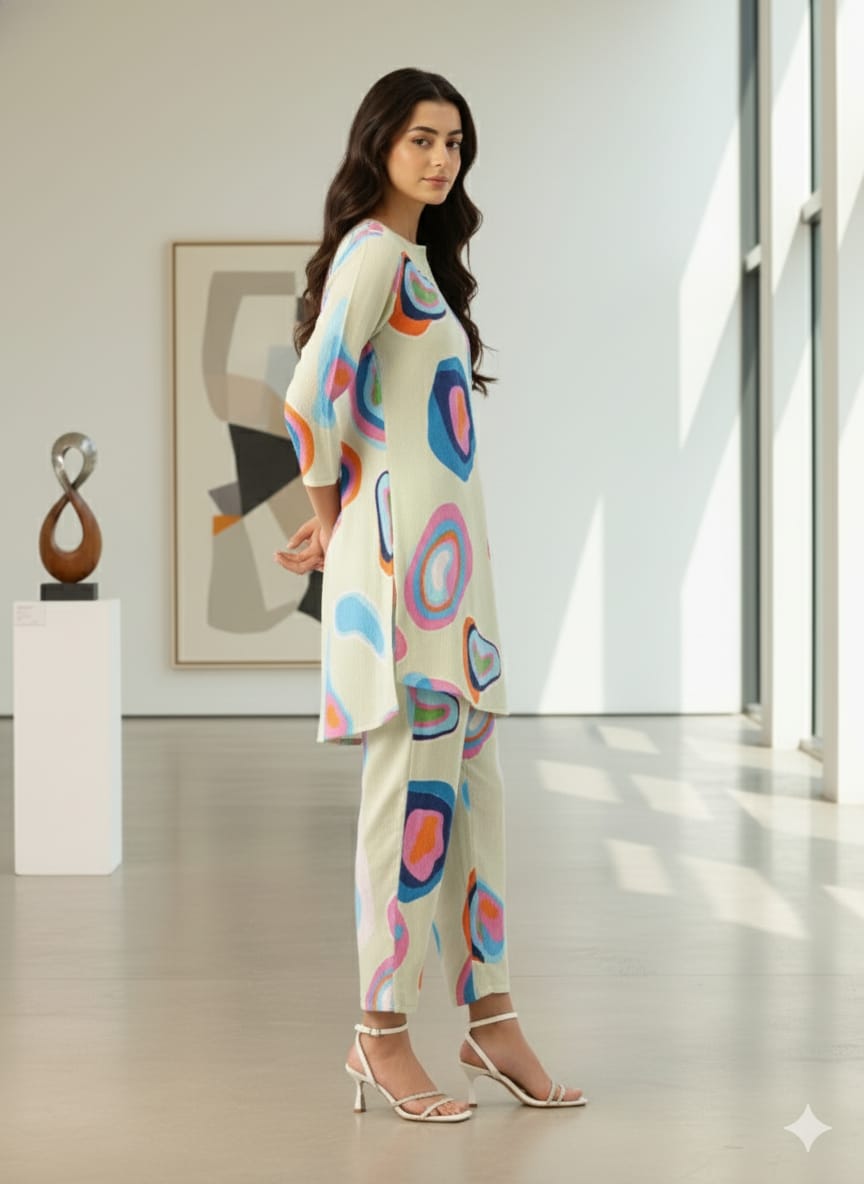 Sleek Italia Crinkled Effect Round Neck Co-ords