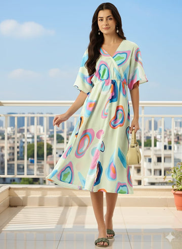 Sleek Italia Conversational Print Crepe A-Line Midi Dress