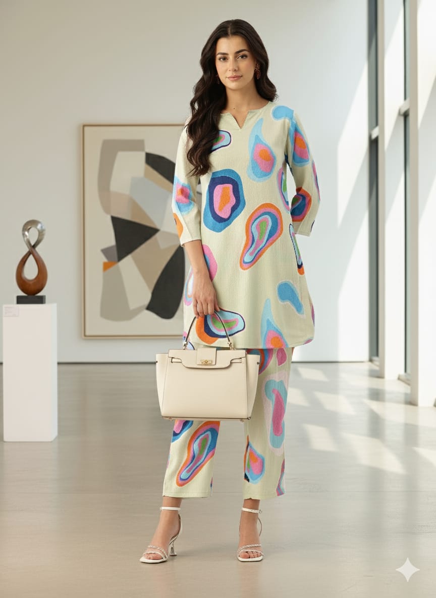 Sleek Italia Crinkled Effect Round Neck Co-ords