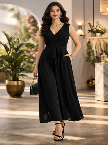 Sleek Italia Black Solid Basic Jumpsuit