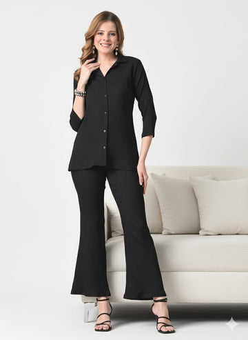 Sleek Italia Black Shirt Collar Shirt & Trousers Co-Ords