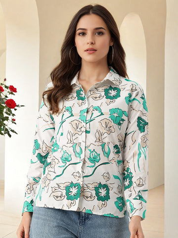 Floral Print Off Shoulder Puff Sleeve Crepe A Line Midi Dress