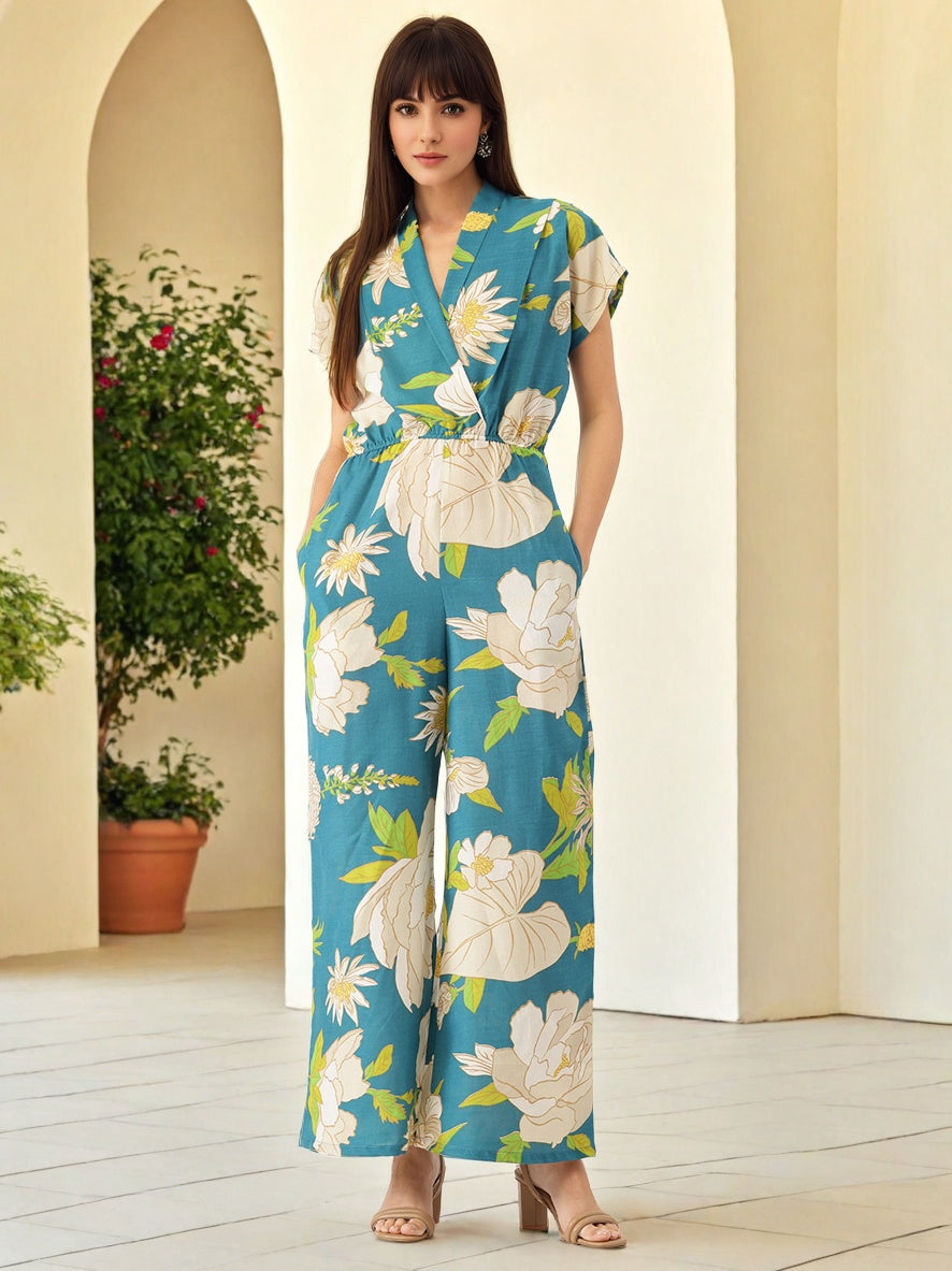 Floral Printed Extended Sleeves Jumpsuit