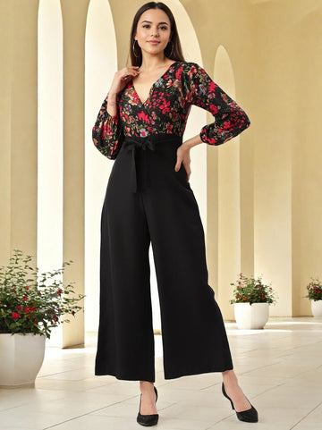 Geometric Printed Basic Jumpsuit With Waist Tie Ups
