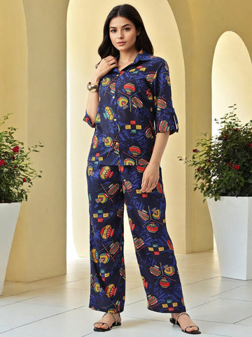 Printed Top & Trousers Co-Ord Set