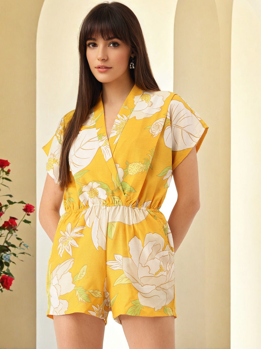 Floral Printed Jumpsuit With Waist Tie Up 1
