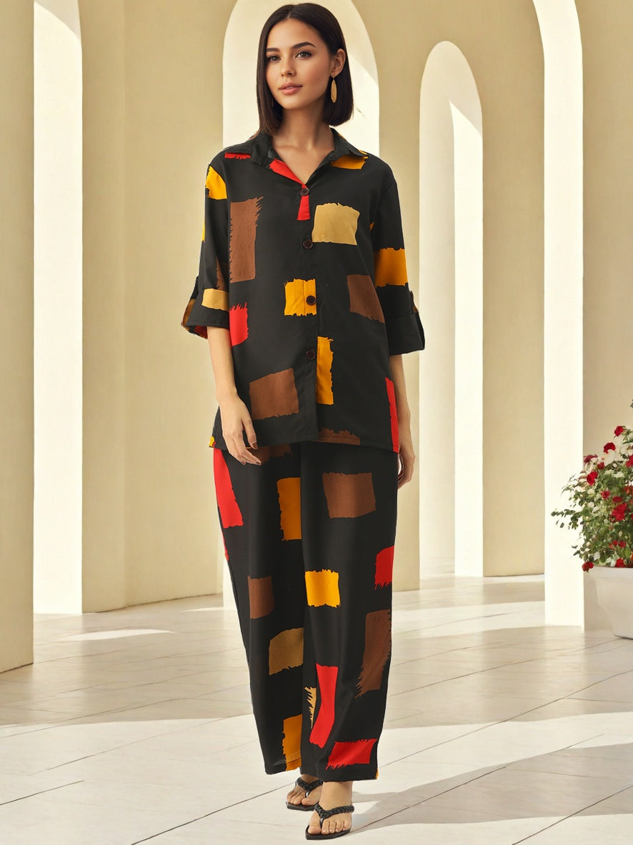 Women Geometric Print Square Neck Jumpsuit