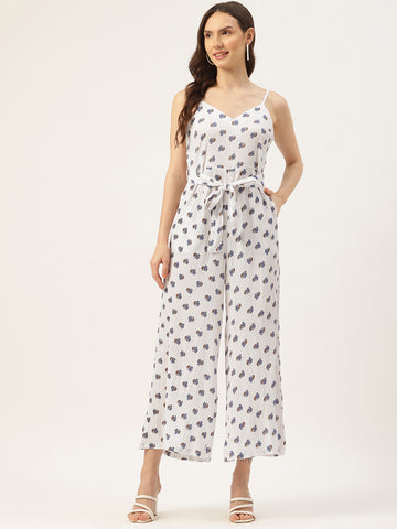 Sleek Italia White Printed Culotte Jumpsuit