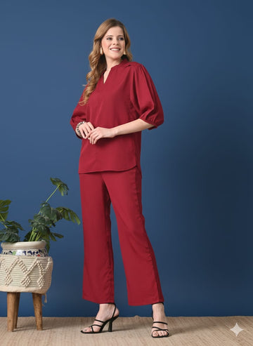 Sleek Italia Mandarin Collar Neck Top & Trousers Co-Ords