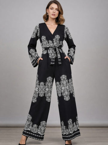 Sleek Italia Printed Black Basic Jumpsuit
