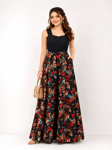 Sleek Italia Floral Print Crepe Fit & Flare Maxi Dress