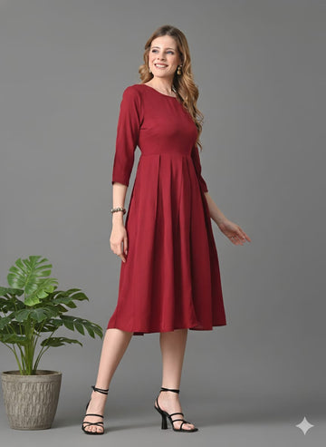 Sleek Italia Maroon Crepe Fit & Flare Midi Dress