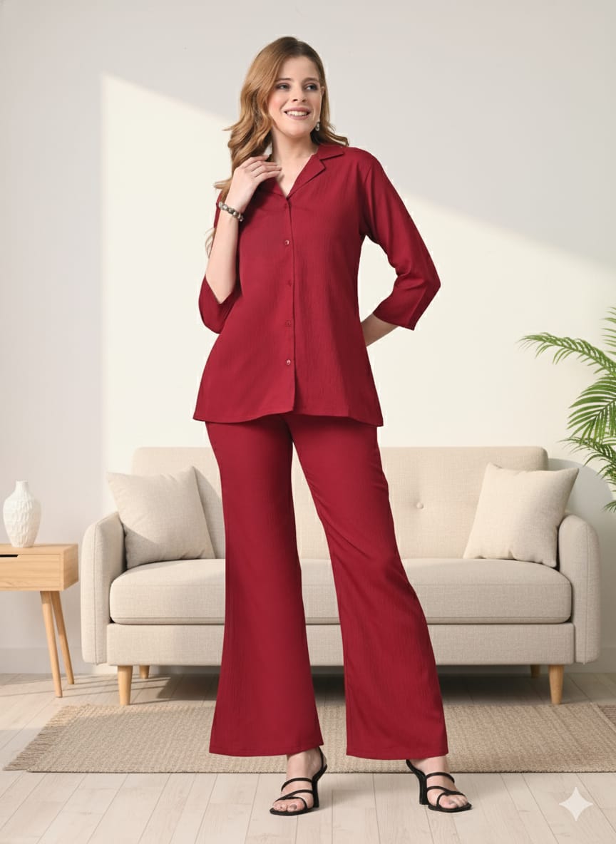 Sleek Italia Shirt Collar Shirt & Trousers Co-Ords