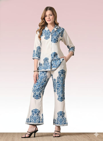 Sleek Italia Printed Shirt Collar Neck Shirt & Trousers Co-Ords