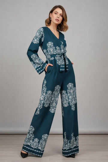Blue Sleek Italia Printed Basic Jumpsuit