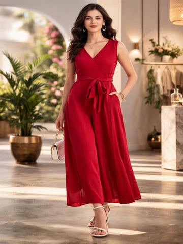 Sleek Italia Red Solid2 Basic Jumpsuit