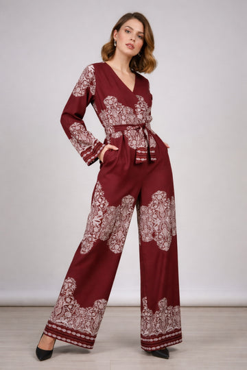 Sleek Italia Printed Maroon Basic Jumpsuit