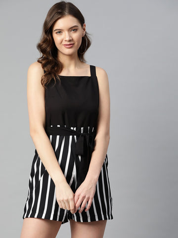 Sleek Italia Printed Shoulder Straps Waist Tie-Ups Jumpsuit