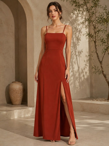 Sleek Italia Crepe Rust Solid Maxi Dress