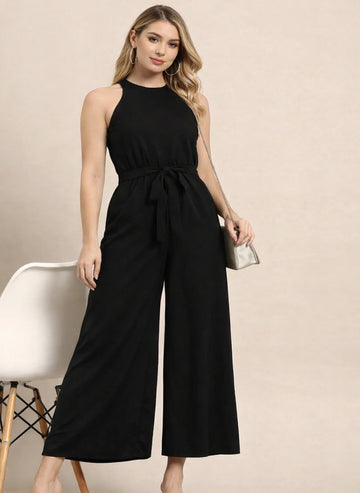 Sleek Italia Black Halter Neck Basic Jumpsuit