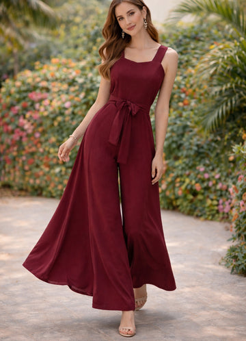 Sleek Italia Basic Solid Burgendy Jumpsuit