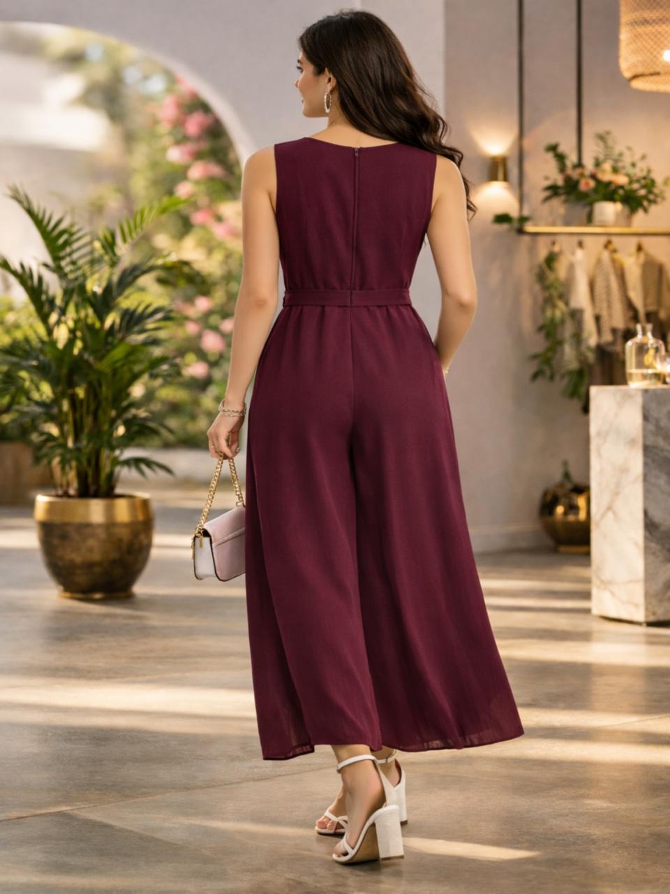 Sleek Italia Burgundy Basic Jumpsuit