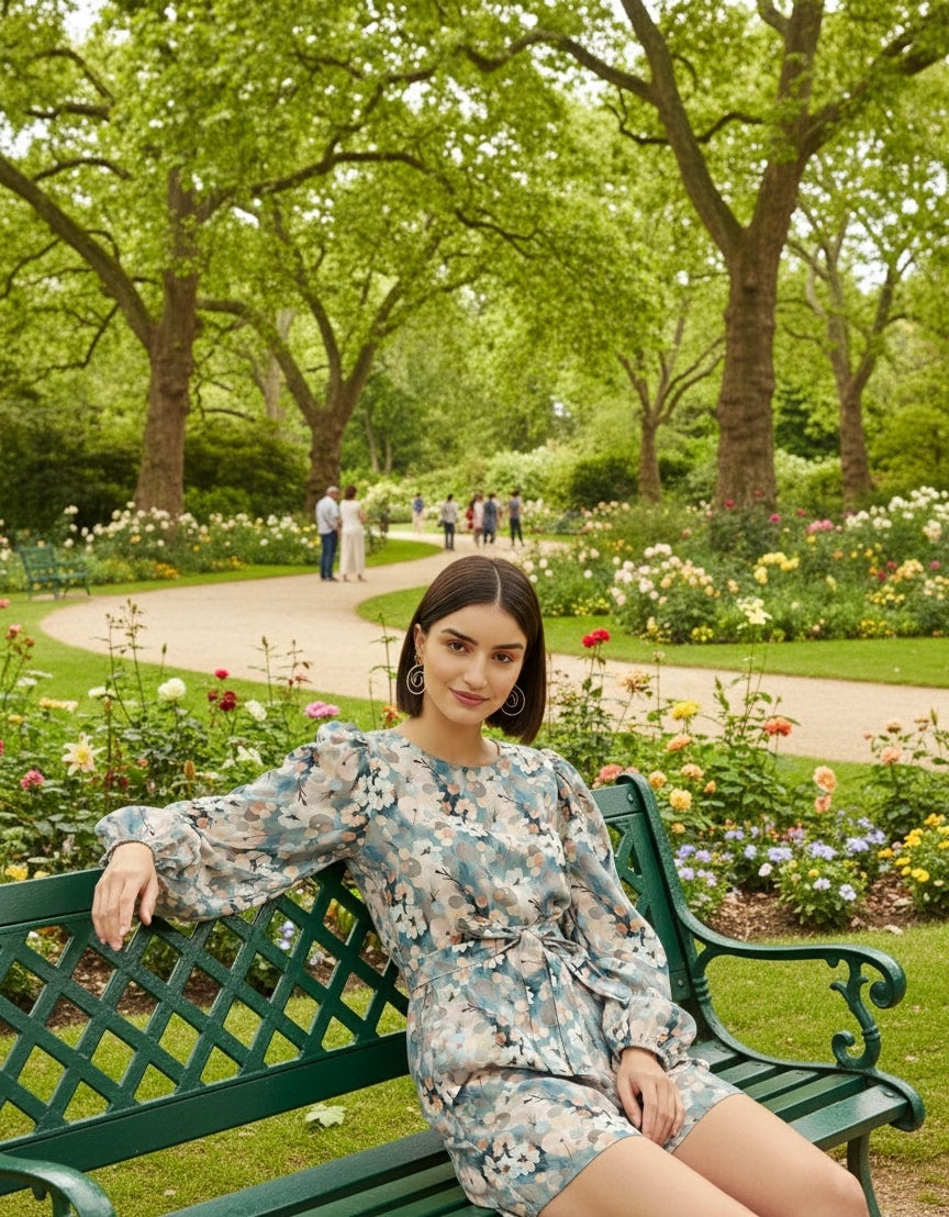 Sleek Italia Floral Printed Puff Sleeves Jumpsuit