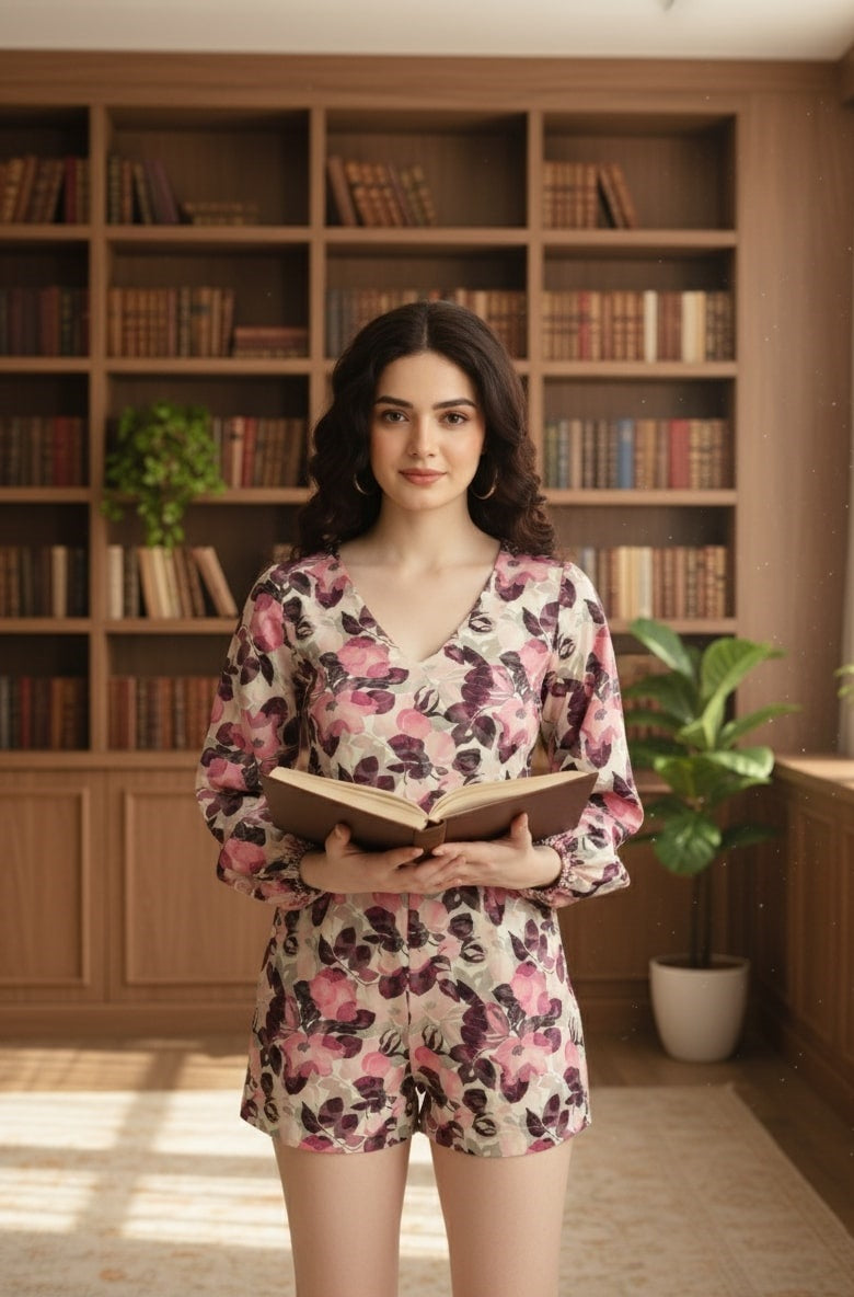 Sleek Italia Floral Printed V-Neck Playsuit