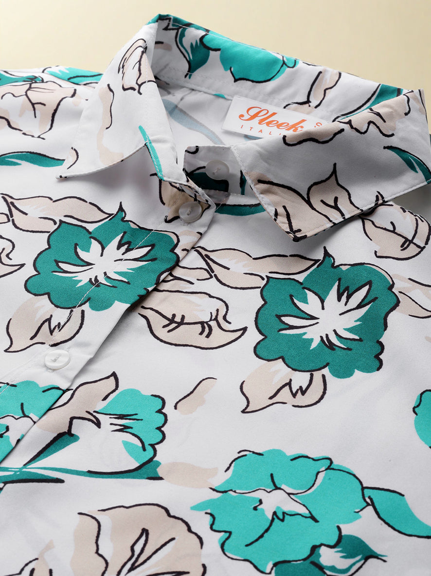 Floral Print Off Shoulder Puff Sleeve Crepe A Line Midi Dress