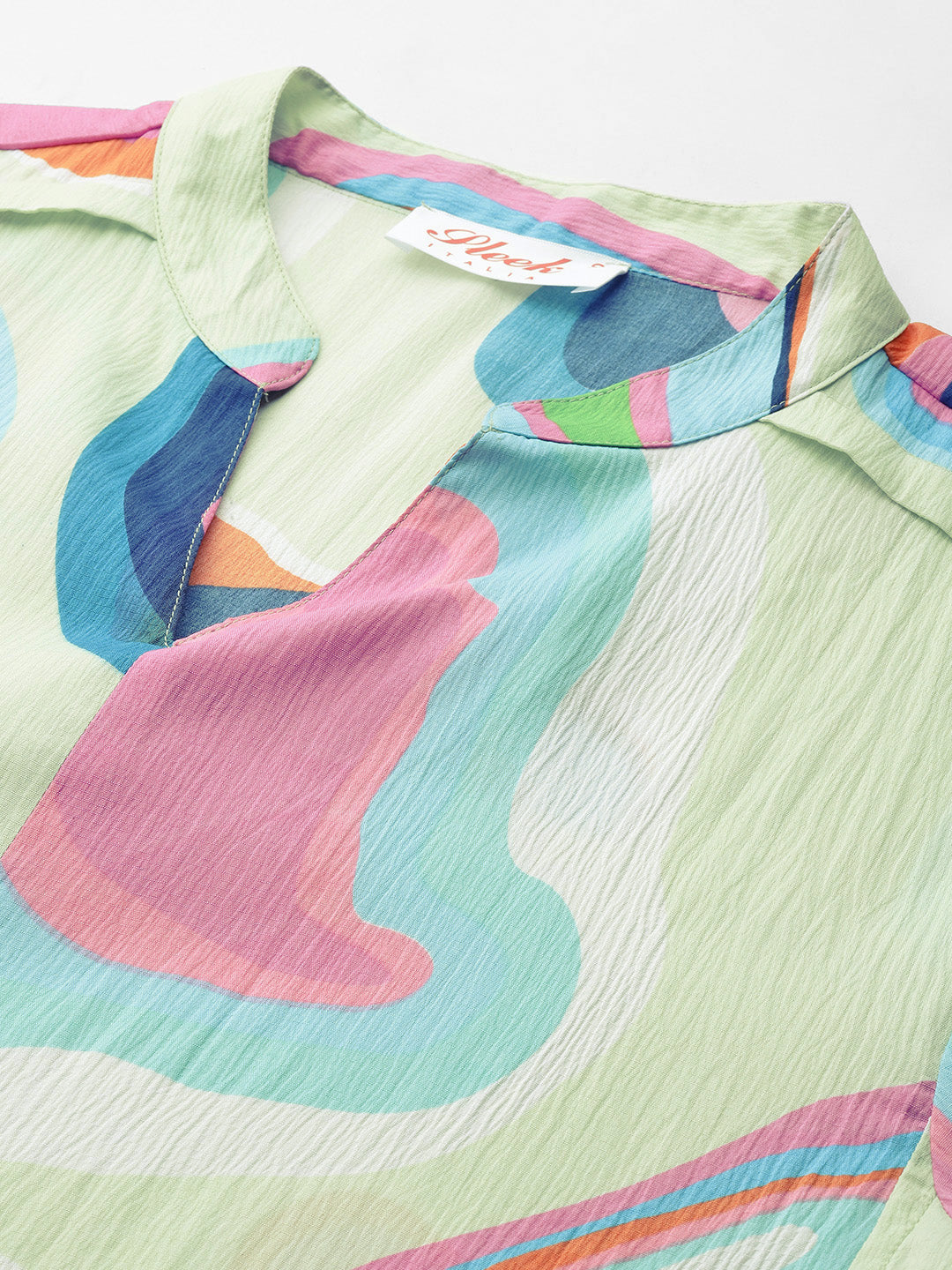 Sleek Italia Abstract Printed Crinkled Effect Mandarin Collar Co-ords
