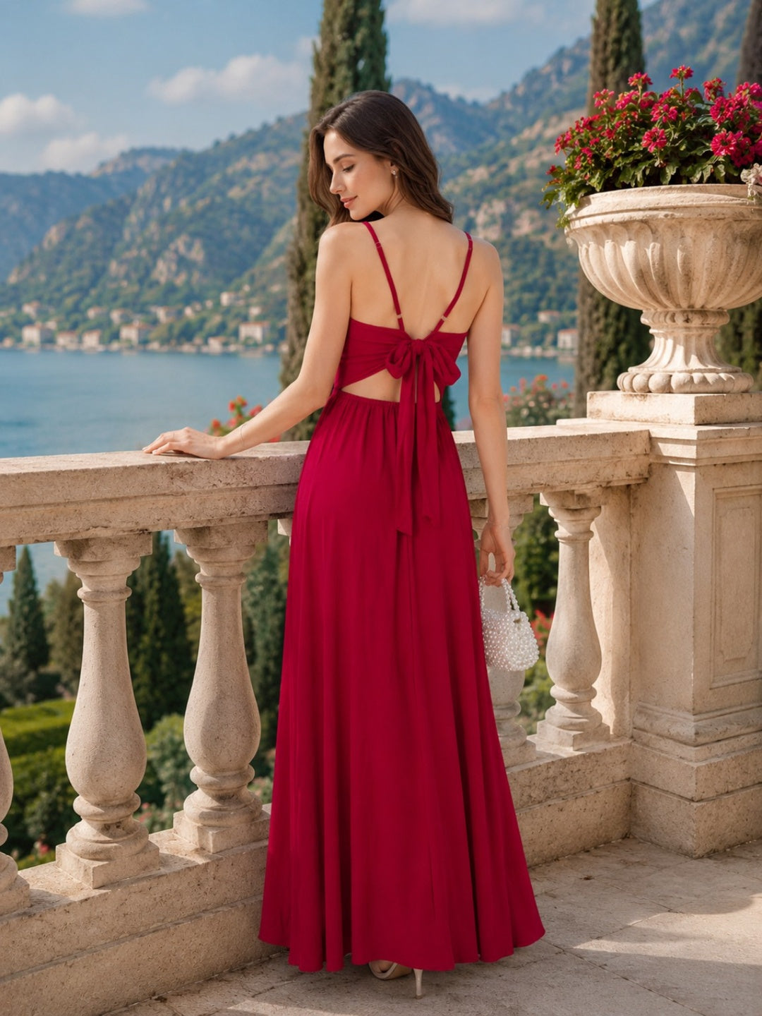 Sleek Italia Crepe Maroon Solid Maxi Dress