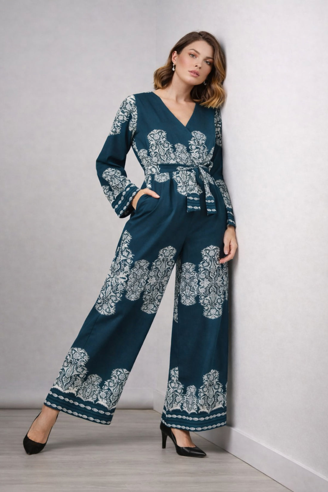 Blue Sleek Italia Printed Basic Jumpsuit