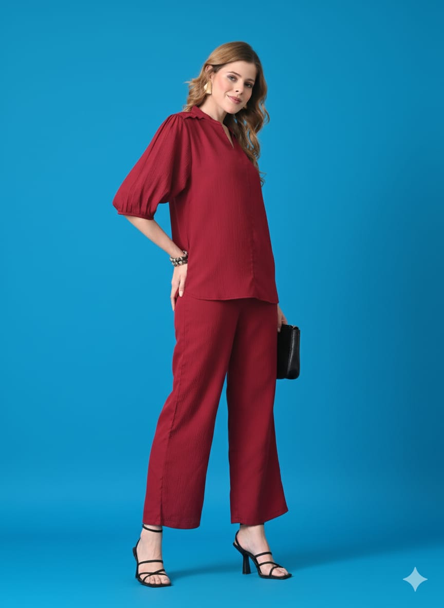 Sleek Italia Mandarin Collar Neck Top & Trousers Co-Ords